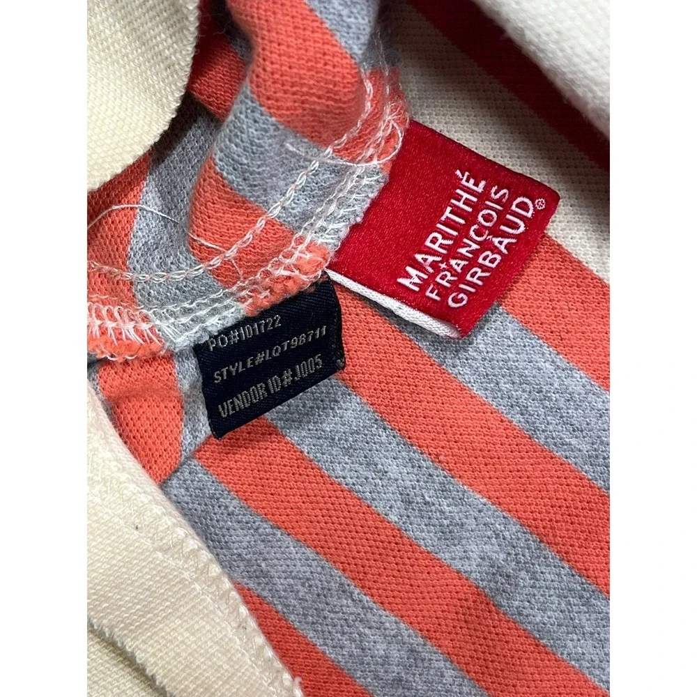 Marithe‎ Francois Girbaud Polo Shirt Mens L Red Cream Striped Cotton Y2K *Flaw